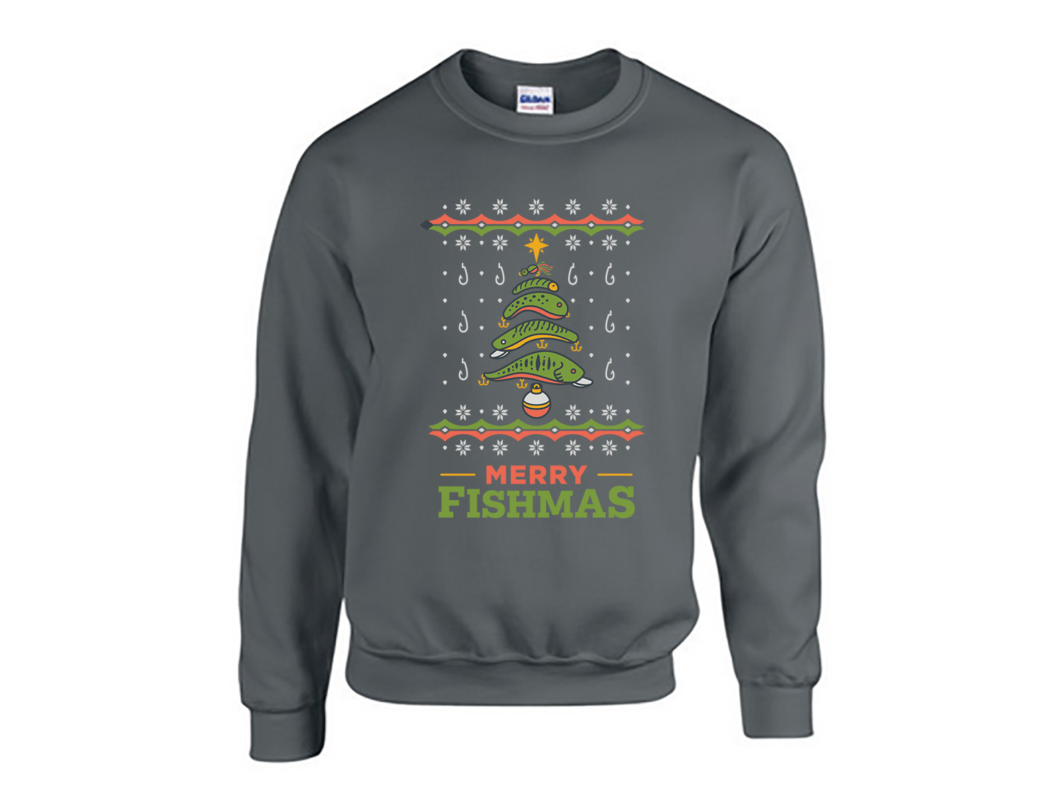 Premium Funny Retro Christmas Santa Hat Merry Fishmas Fishing Mens Navy  Xmas Jumper Sweatshirt